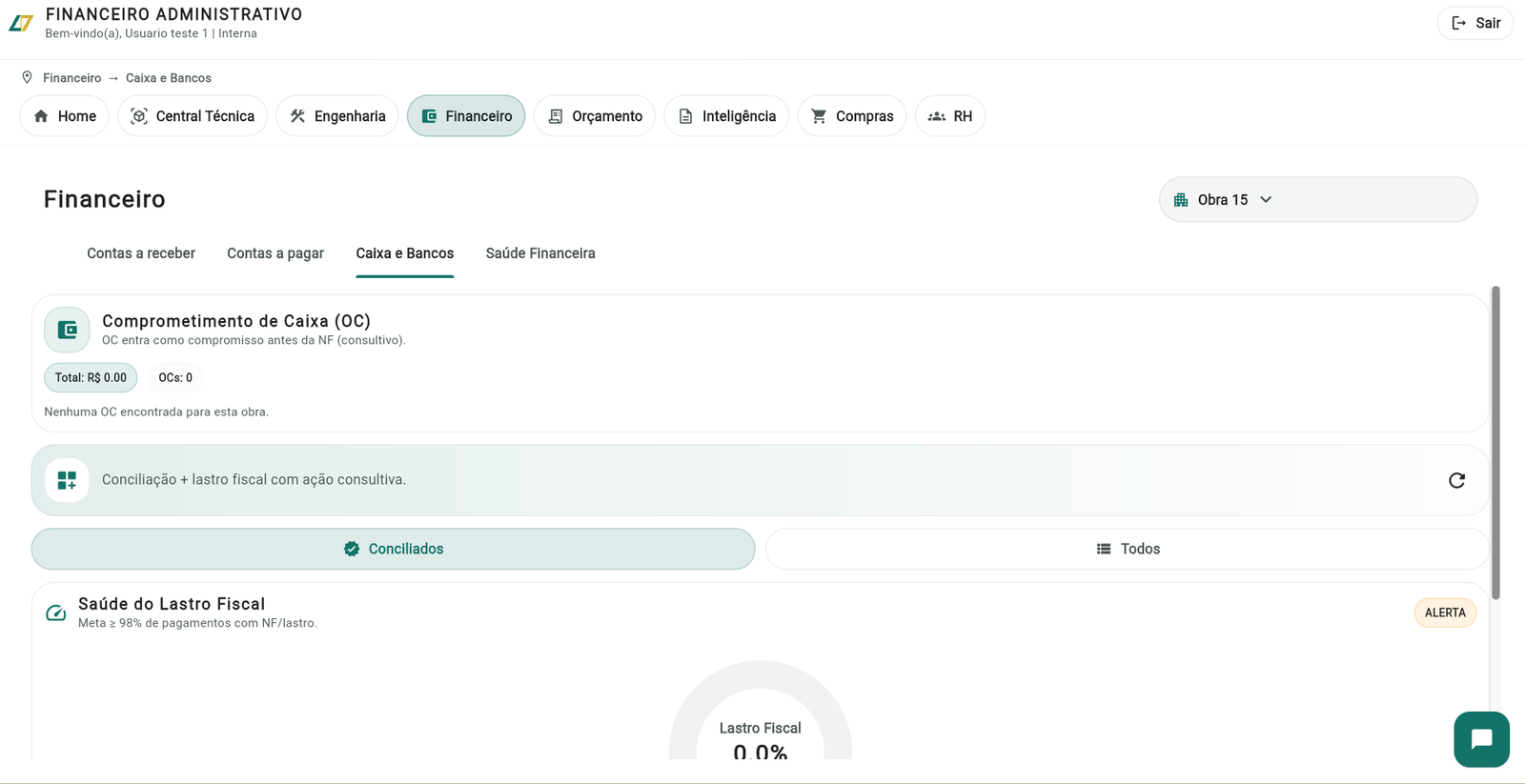 Tela real do App Saniz aplicada à gestão financeira da construção
